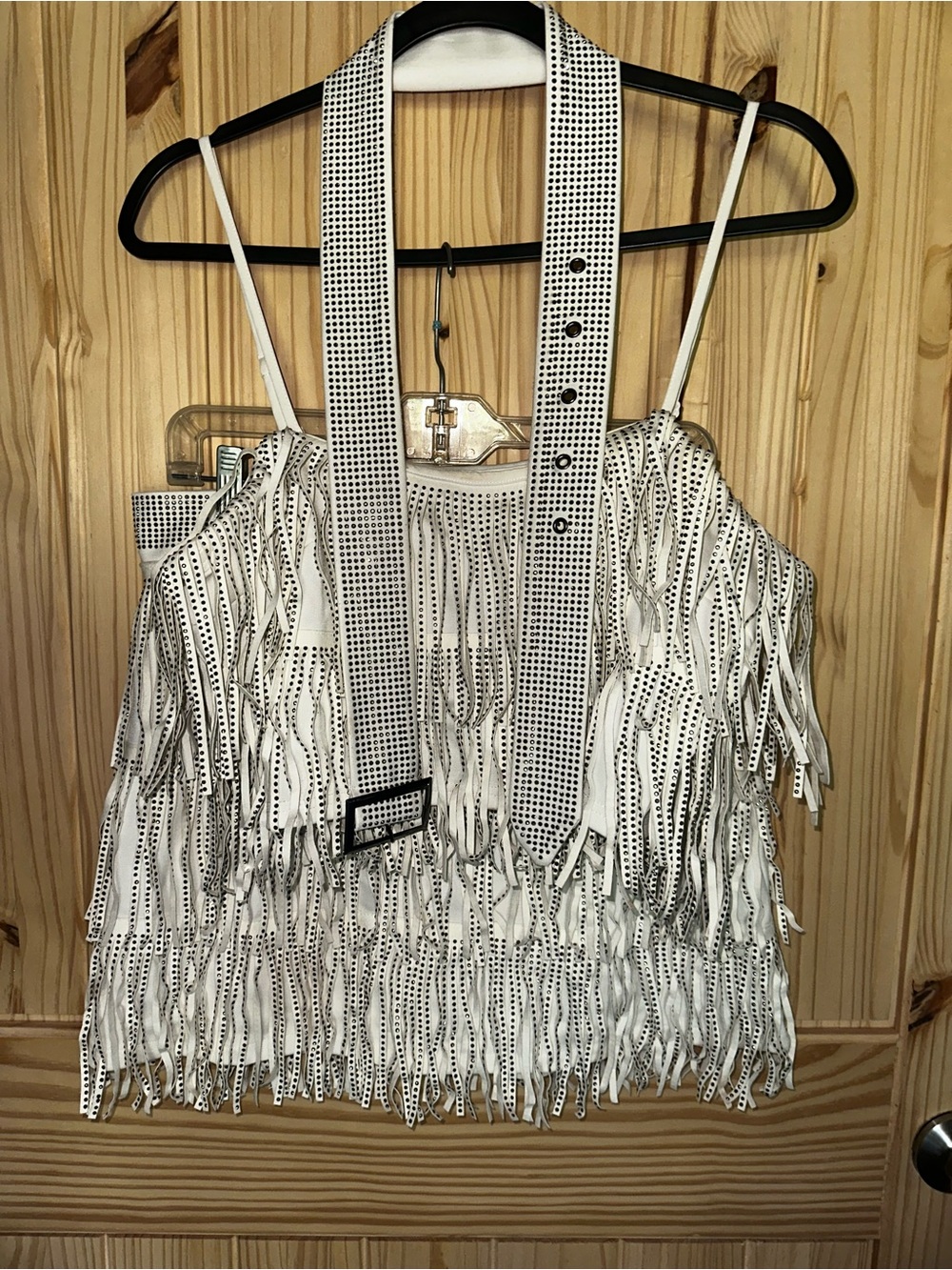 3 pc fringe outfit. White & rhinestone